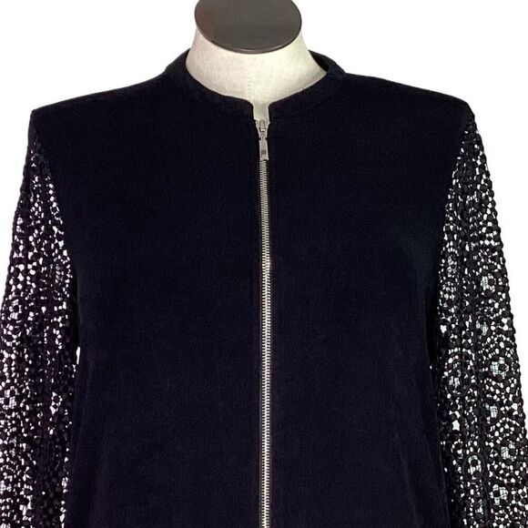 Chicos Jacket Womens 2/12 Large Black Travelers Lace Travel Knit Full Zip Bomber - Picture 4 of 8